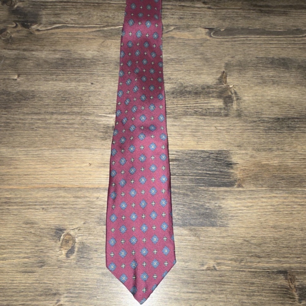 Robert Talbott Burgundy Tie with Hand Block Printed Pattern